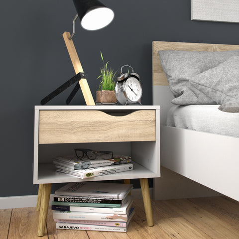 Oslo Bedside 1 Drawer in White and Oak