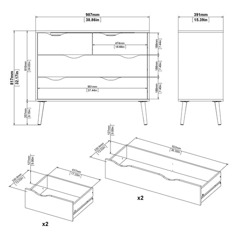 Oslo Chest of 4 Drawers (2+2) in Black and Oak