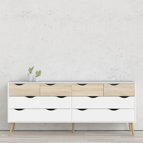 Oslo Double Dresser with 8 Drawers in White and Oak