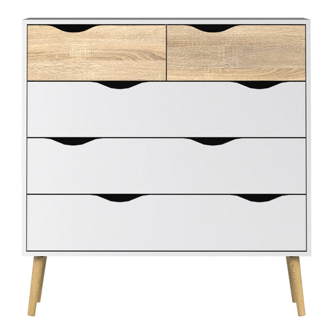 Oslo Chest of 5 Drawers (2+3) in White and Oak