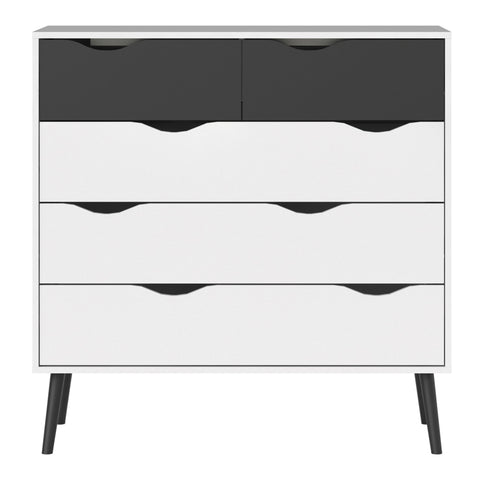 Oslo Chest of 5 Drawers (2+3) in White and Black Matt