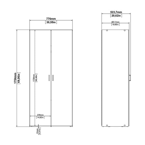 Space 3 Piece Bundle, Bedside, Chest and 2 Door Wardrobe in White