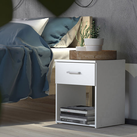 Space 3 Piece Bundle, Bedside, Chest and 2 Door Wardrobe in White