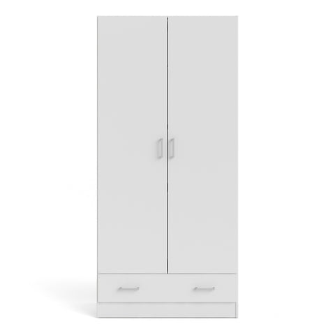 Space Wardrobe with 2 Doors + 1 Drawer in White 1750