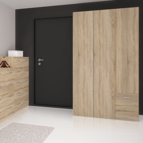 Space Wardrobe 3 Doors 3 Drawers in Oak 2000