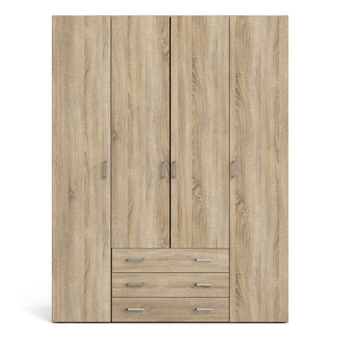 Space Wardrobe - 4 Doors 3 Drawers in Oak 2000