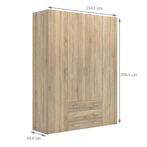 Space Wardrobe - 4 Doors 3 Drawers in Oak 2000