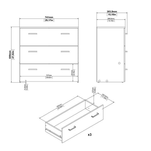 Space Chest of 3 Drawers in Oak