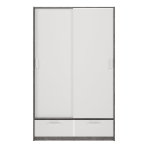 Line Wardrobe with 2 Doors + 2 Drawers in White and Concrete