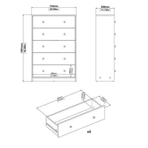 May Chest of 5 Drawers in Coffee