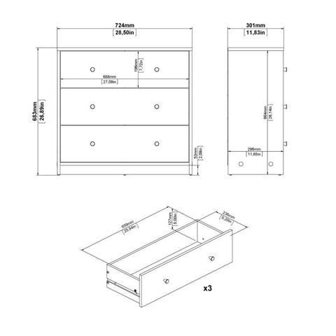 May Chest of 3 Drawers in Grey