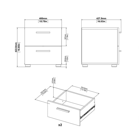 Pepe Bedside 2 Drawers in White Woodgrain