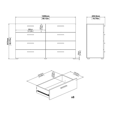 Pepe Wide Chest of 8 Drawers in Walnut