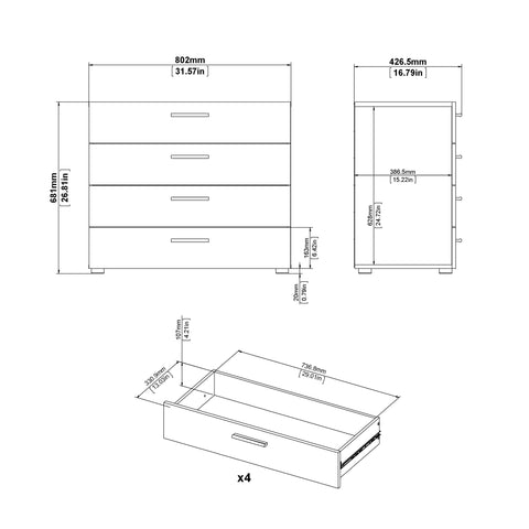 Pepe Chest of 4 Drawers in Oak