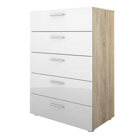 Pepe Chest of 5 Drawers in Oak with White High Gloss