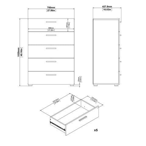 Pepe Chest of 5 Drawers in Black