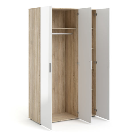 Pepe Wardrobe with 3 Doors in Oak with White High Gloss