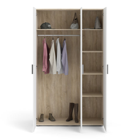 Pepe Wardrobe with 3 Doors in Oak with White High Gloss