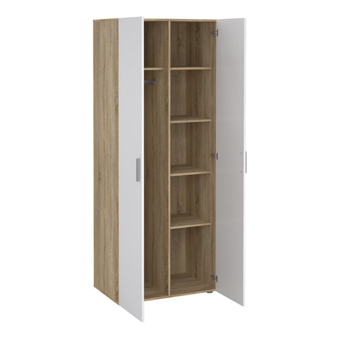 Pepe 3 Piece Bundle, Bedside, Chest and 2 Door Wardrobe in Oak and White High Gloss