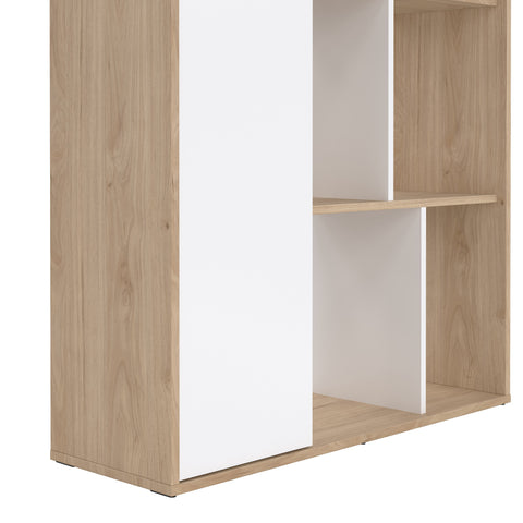 Maze Bookcase with 1 Door in Jackson Hickory and White High Gloss