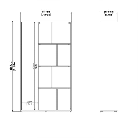 Maze Bookcase with 1 Door in Jackson Hickory and White High Gloss