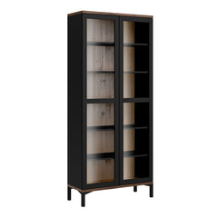 Display Cabinet Glazed 2 Doors in Black and Walnut