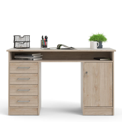 Function Plus Desk 4 Drawer 1 Door in Jackson Hickory Oak