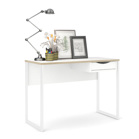 Function Plus Desk 1 Drawer in White with Oak Trim