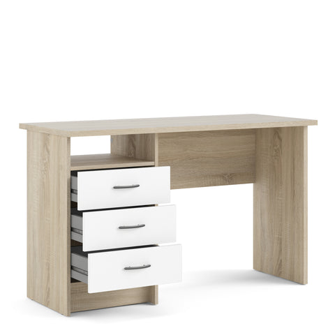 Function Plus Oak Desk 3 White Drawers