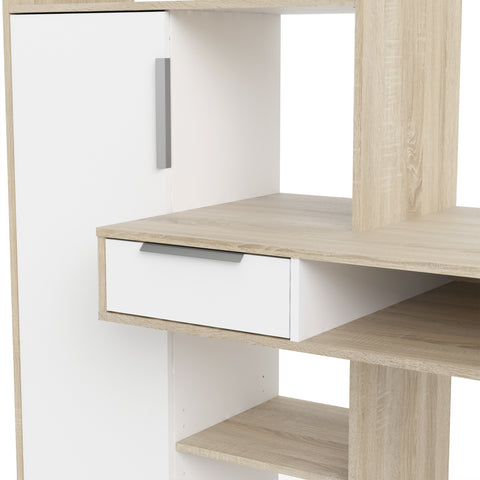 Function Plus Desk multi-functional Desk with Drawer and 1 Door in White and Oak