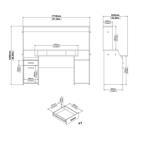 Function Plus Gaming Desk with 1 Door + 1 Drawer