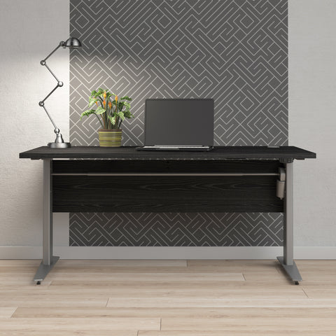 Prima Desk 150 cm in Black woodgrain with Height adjustable legs with electric control in Silver grey steel