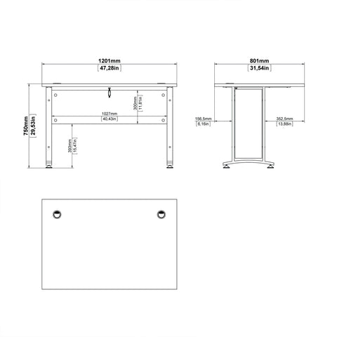 Prima Desk 120 cm in Black woodgrain with Silver grey steel legs