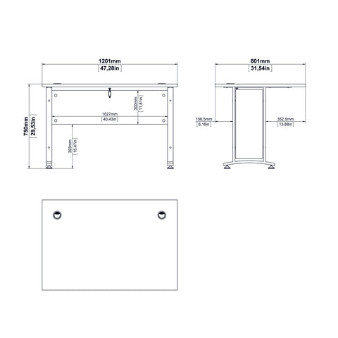 Prima Desk 120 cm in Oak with White legs