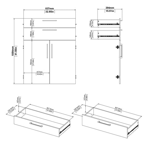 Prima Bookcase 2 Shelves With 2 Drawers And 2 Doors In White