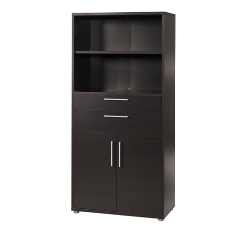 Prima Bookcase 3 Shelves With 2 Drawers And 2 Doors In Black Woodgrain