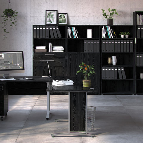 Prima Bookcase 3 Shelves With 2 Drawers And 2 Doors In Black Woodgrain