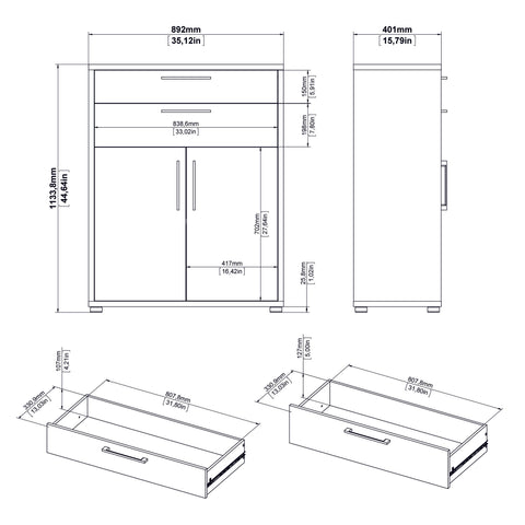 Prima Bookcase 2 Shelves With 2 Drawers And 2 Doors In Black Woodgrain