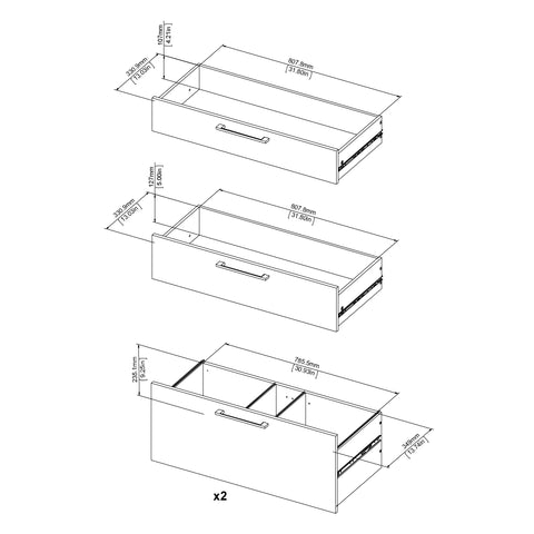 Prima Bookcase 2 Shelves With 2 Drawers + 2 File Drawers In Black Woodgrain