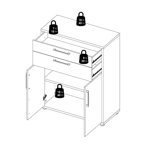 Prima Bookcase 1 Shelf with 2 Drawers and 2 Doors in Oak