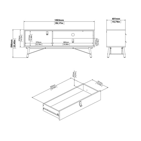 Ry TV Unit 1 Door 1 Drawer in Matt Black Walnut