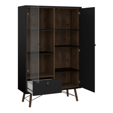 Ry China Cabinet 1 Door 1 Glass Door 1 Drawer in Matt Black Walnut