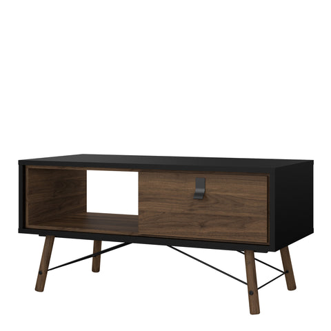 Ry Coffee Table with 1 Drawer in Matt Black Walnut