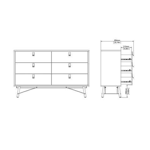 Ry Wide Double Chest of Drawers 6 Drawers in Matt White