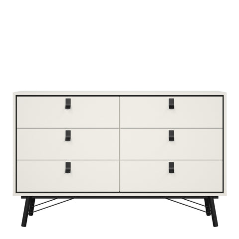 Ry Wide Double Chest of Drawers 6 Drawers in Matt White