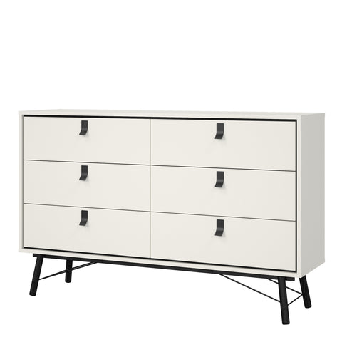 Ry Wide Double Chest of Drawers 6 Drawers in Matt White