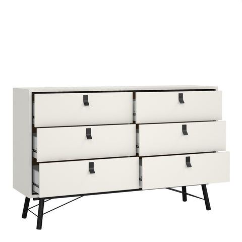 Ry Wide Double Chest of Drawers 6 Drawers in Matt White