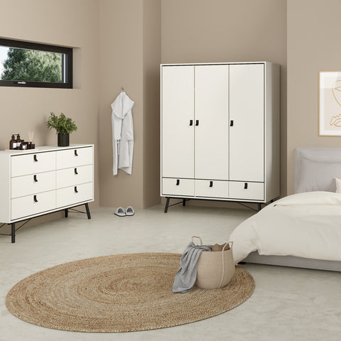 Ry Wide Double Chest of Drawers 6 Drawers in Matt White