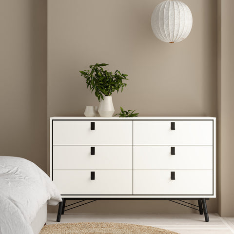 Ry Wide Double Chest of Drawers 6 Drawers in Matt White