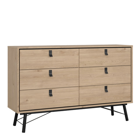 Ry Wide Double Chest of Drawers 6 Drawers in Jackson Hickory Oak